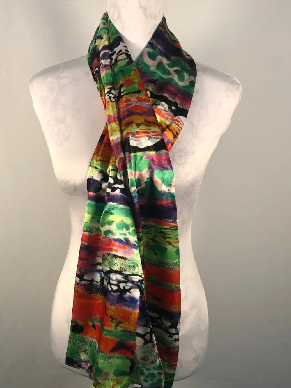 EVOLVE Multicolor Abstract Silky Scarf Tropical Art Print Wrap